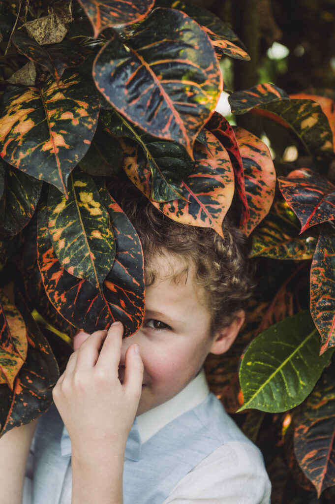 Communie en lentefeest fotografie verstoppertje plantentuin